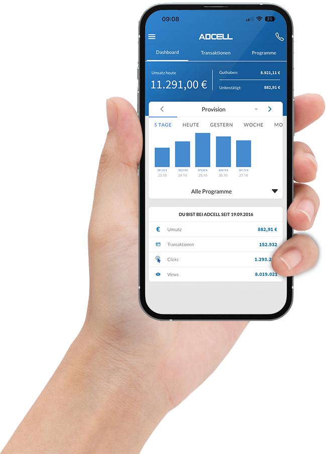 ADCELL Mobile APP auf dem Smartphone