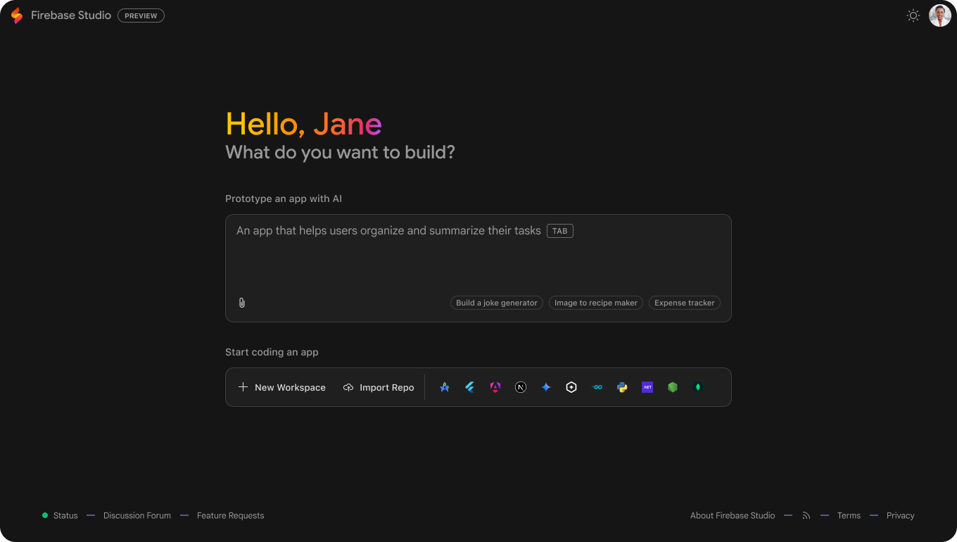 Firebase Studio preview