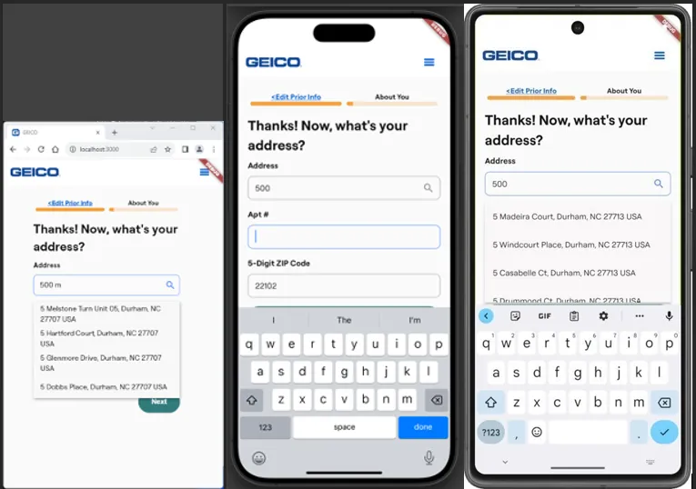GEICO user interface elements - Flutter